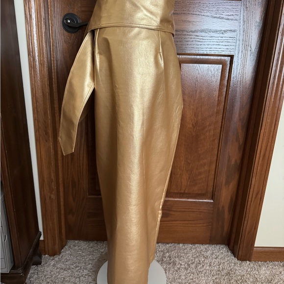 Pre-owned HUNTER BELL New York Size 2 Gold Metallic Faux Leather Maxi Skirt - Picture 4 of 10